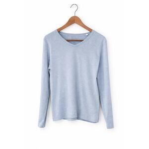 Croft & Barrow Blue Casual Top Womens Size L Staple Long Sleeve V Neck Capsule